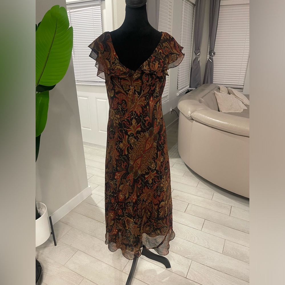 Y2k Jones New York 100% silk ruffle detail paisley print slip dress Sz 14